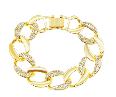 Ins Style Wide Diamond-Studded Cuban Chain Men And Women Fashion Bracelet