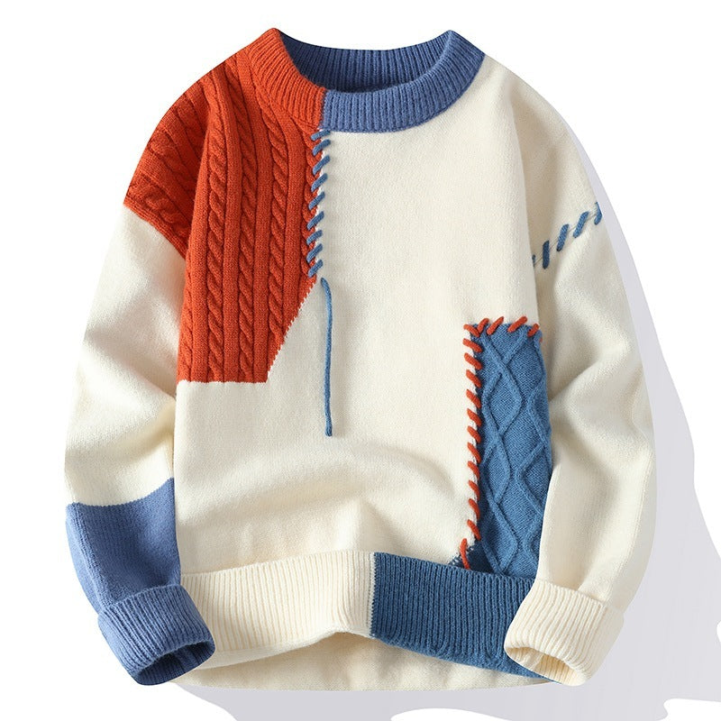 Colorblock Pullover Sweater Winter Fashion Long Sleeve Top Men's Clothing