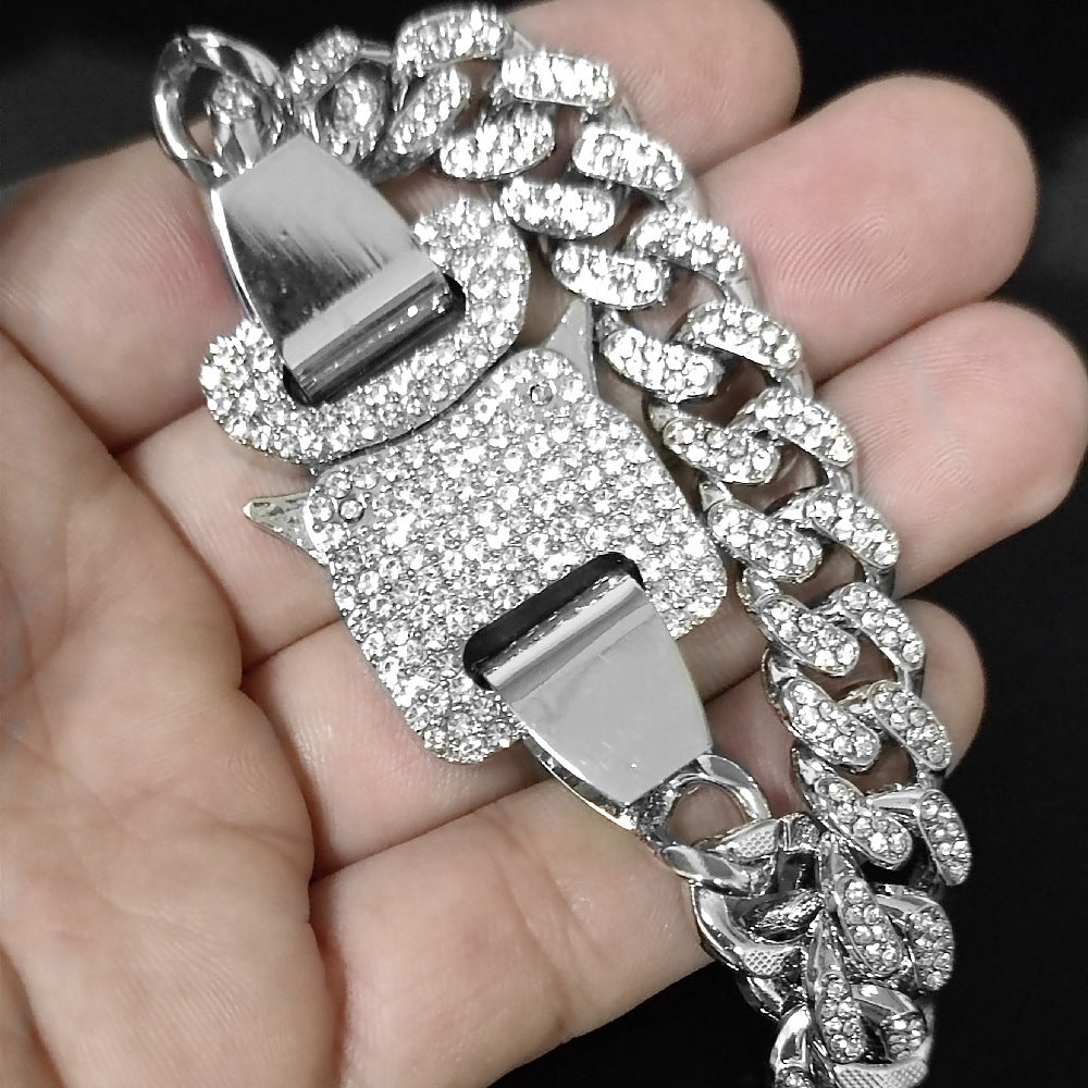 Punk Diamond Safety Buckle Buckle Cuban Chain Bracelet