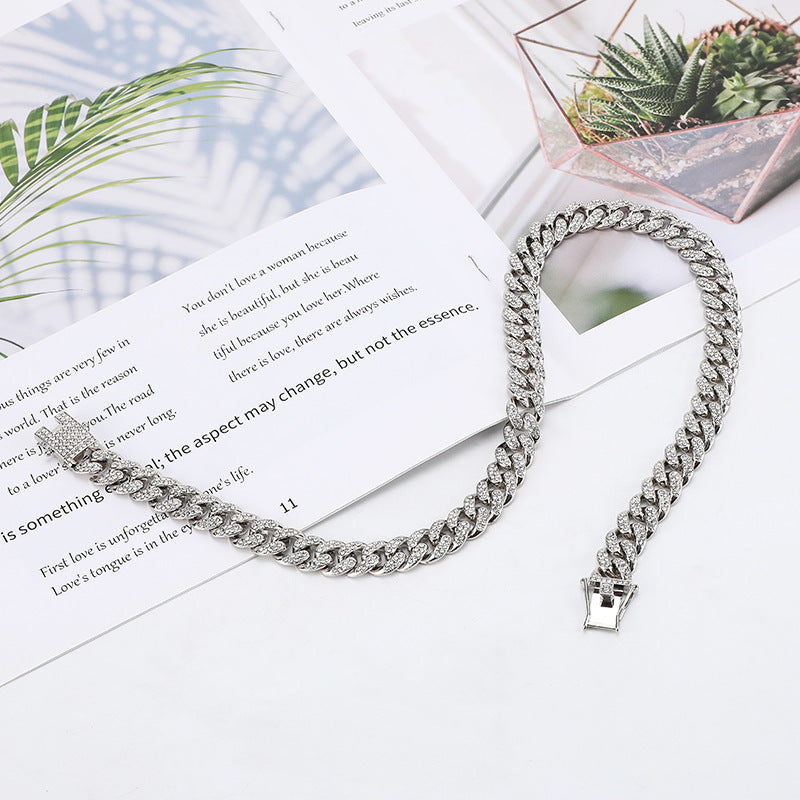 Alloy Line Cuban Link Chain Diamond Bracelet