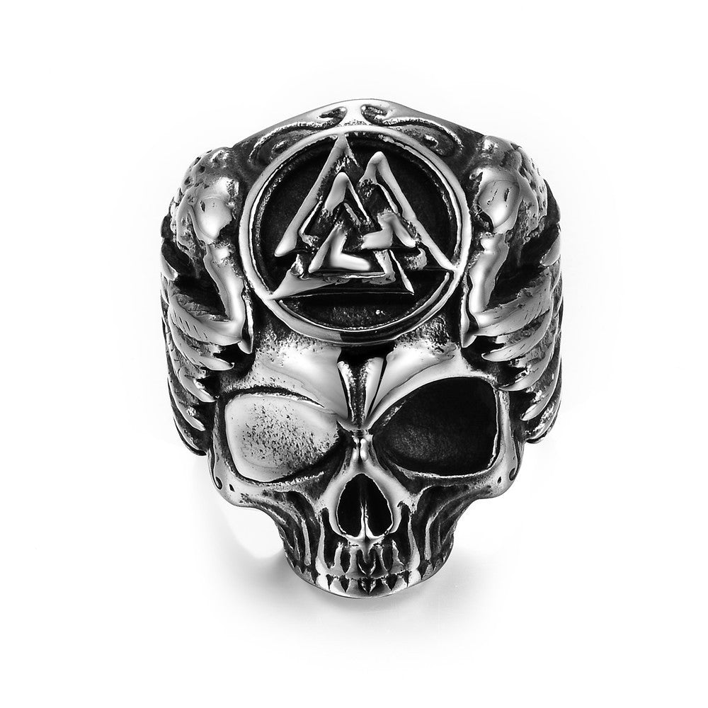 Odin with Ravens Stainless Steel Ring Mens Viking Valknut Sukll Ring Norse Amulet Jewelry