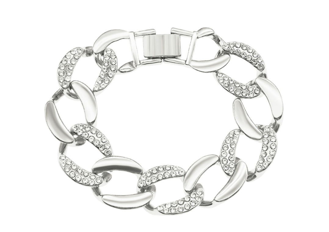 Ins Style Wide Diamond-Studded Cuban Chain Men And Women Fashion Bracelet