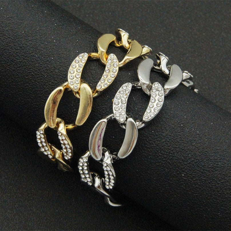 Ins Style Wide Diamond-Studded Cuban Chain Men And Women Fashion Bracelet