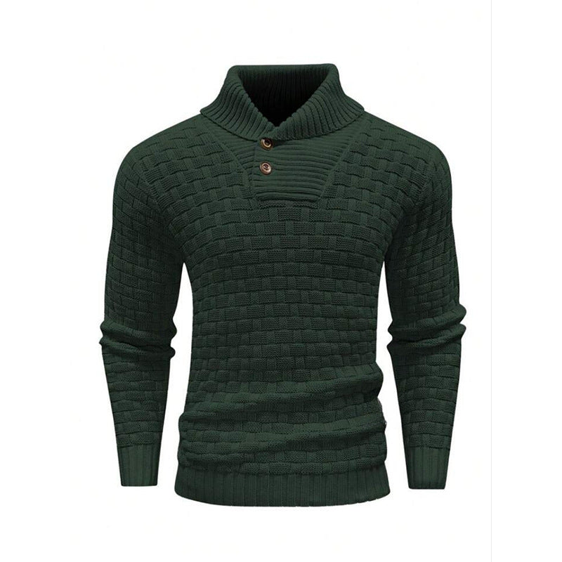 Men's Slim Turtleneck Sweater With Button Design Fashion Casual Solid Color Pullover Top Clothing