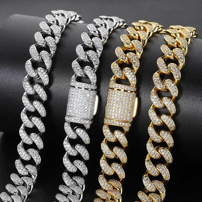 15mm Double Row Full Diamond Cuban Link Zircon Hip Hop Bracelet