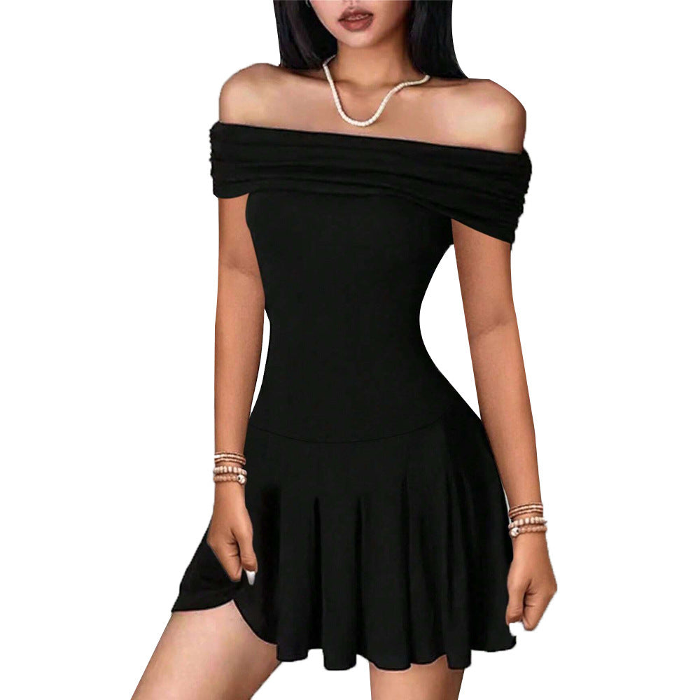 Pure Desire Style Off-shoulder Dress Off-neck High Waist Skirt Fashion Dress