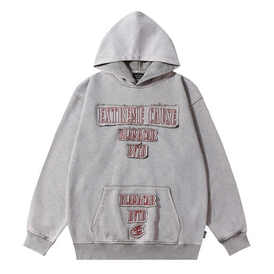 Letter Patch Embroidered Decorative Hoodie