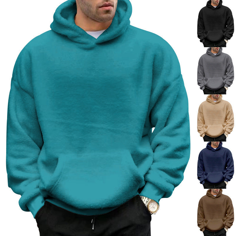 Double-sided Velvet Hooded Sweater Men's Plush Sweatshirt With Pockets