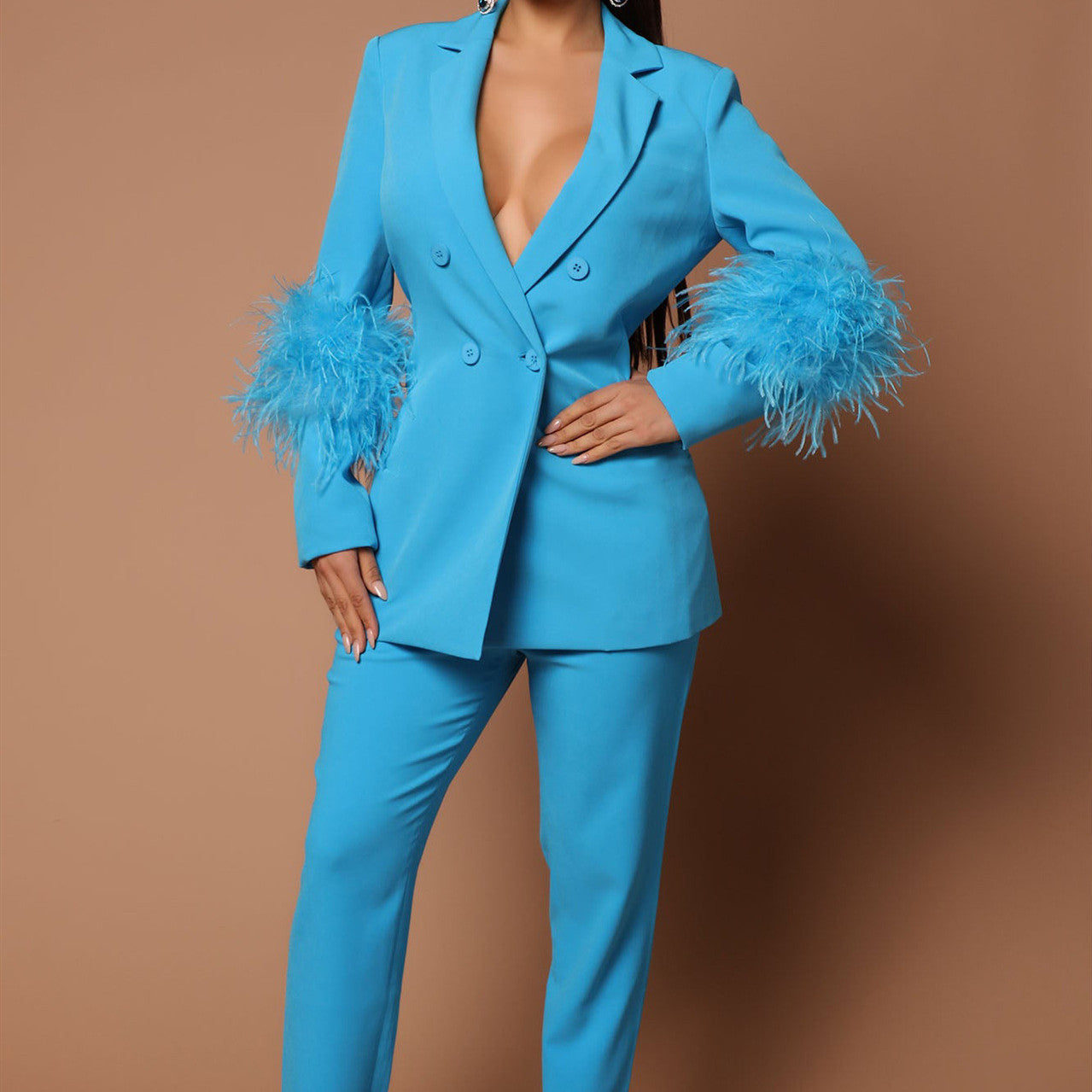 Women's Ostrich Fur Two-piece Lapel