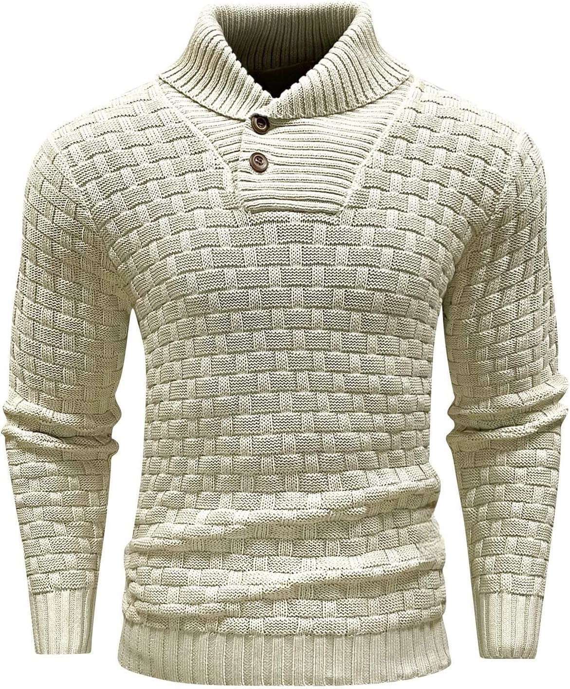 Men's Slim Turtleneck Sweater With Button Design Fashion Casual Solid Color Pullover Top Clothing