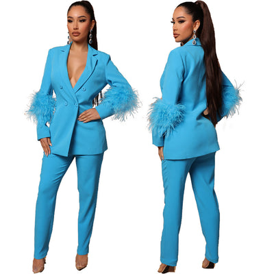 Women's Ostrich Fur Two-piece Lapel