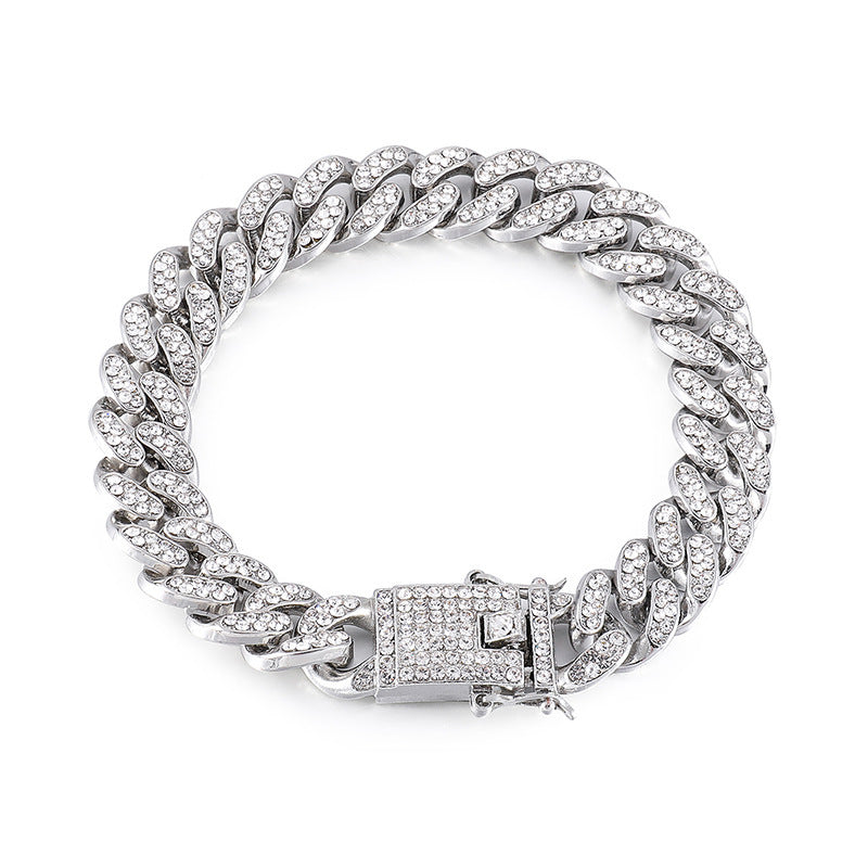 Individuality Full Diamond-studded Cuban Chain Hip-hop Street Rap Titanium Steel Bracelet