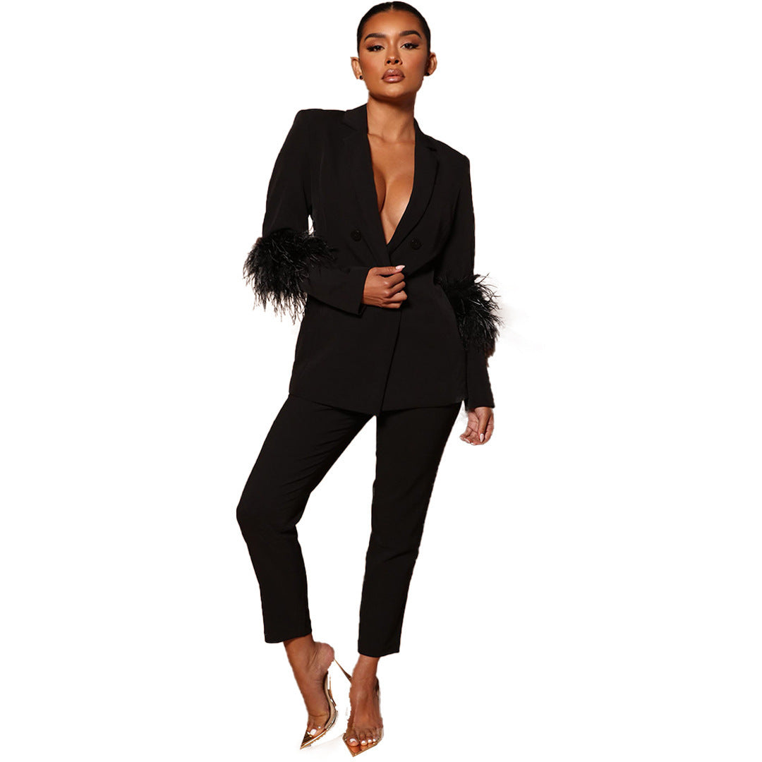 Women's Ostrich Fur Two-piece Lapel