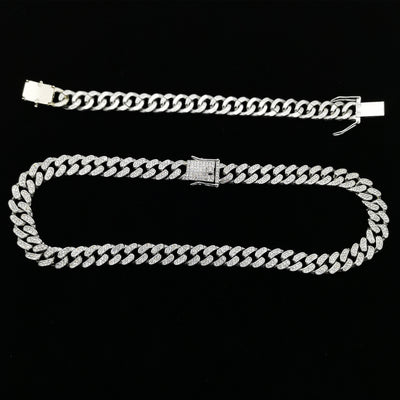 Flat Cuban Link Chain Diamond Bracelet