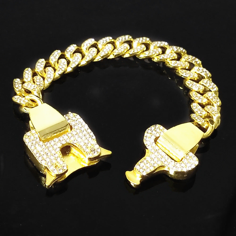 Punk Diamond Safety Buckle Buckle Cuban Chain Bracelet