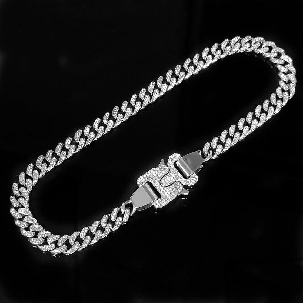 Punk Diamond Safety Buckle Buckle Cuban Chain Bracelet